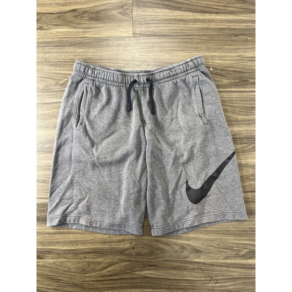Nike Shorts Men L Gray Heather Big Swoosh Logo Sweatshorts Drawstring Pockets